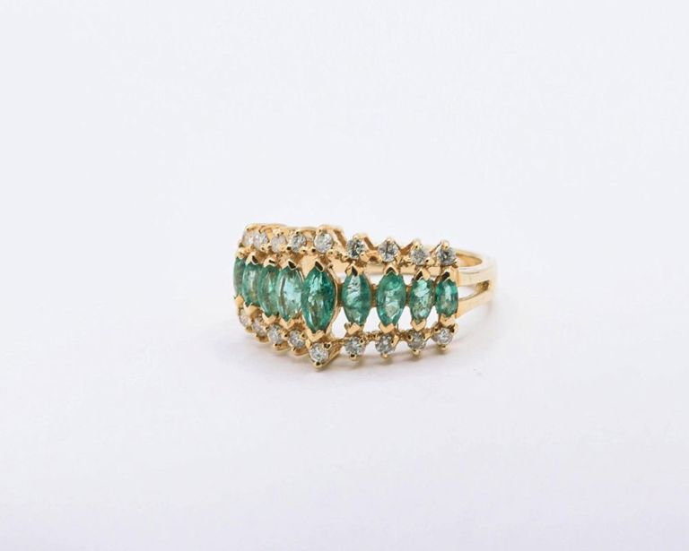 14K Emerald & White Topaz Ring