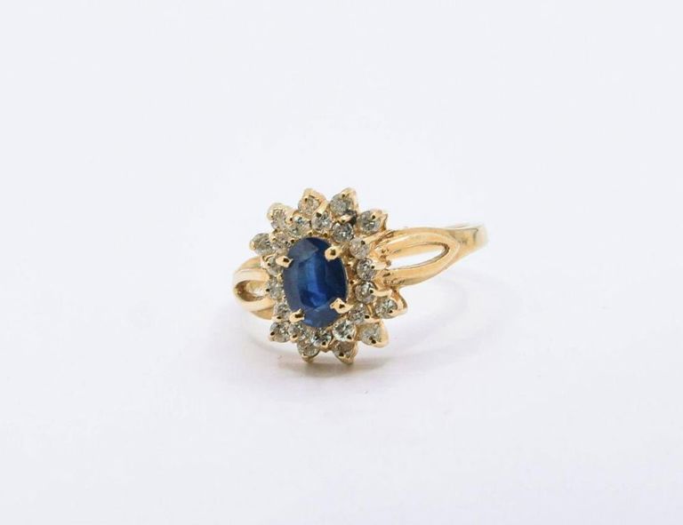 14K Blue Sapphire & White Topaz Ring