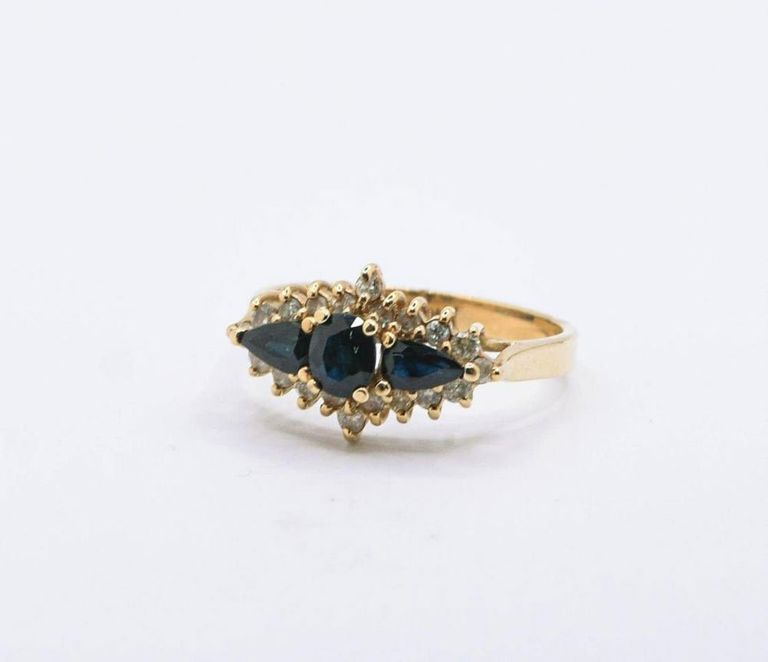 14K Sapphire & White Topaz Ring