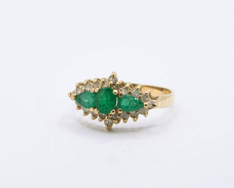 14K Emerald & White Topaz Ring