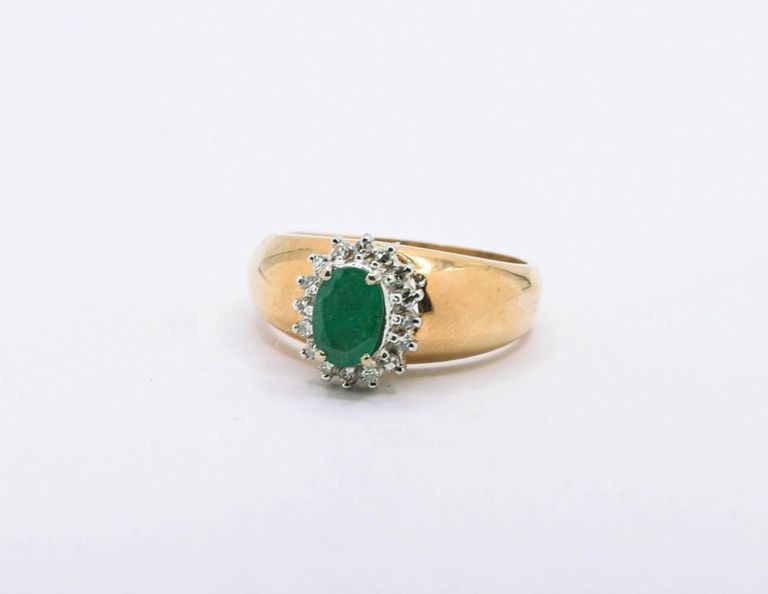 14K Emerald & White Topaz Ring
