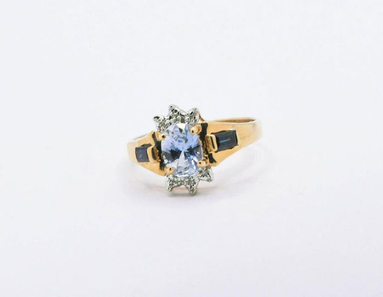 14K Ceylon, Blue Sapphire & Diamond Ring