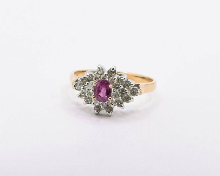 14K Pink Sapphire & Diamond Ring