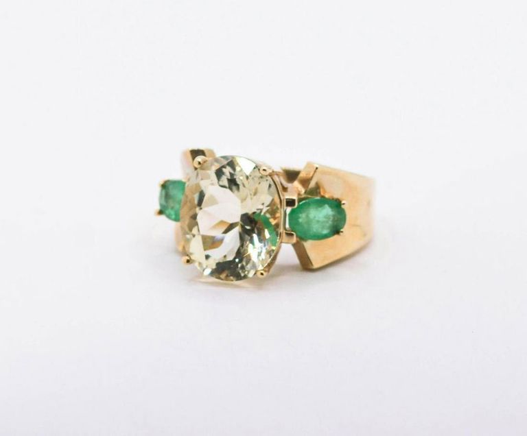 14K Labradorite & Emerald Ring