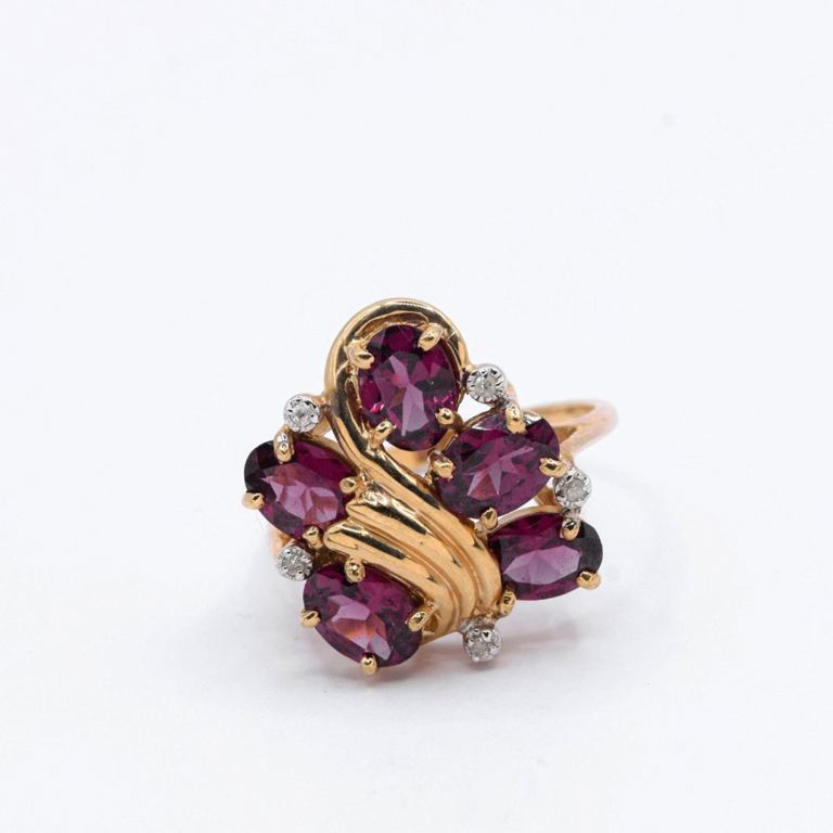 14K Rhodalite Garnet & Diamond Ring