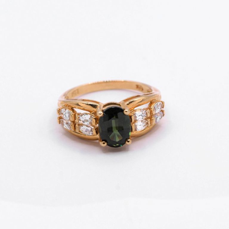 14K Green & White Sapphire Ring