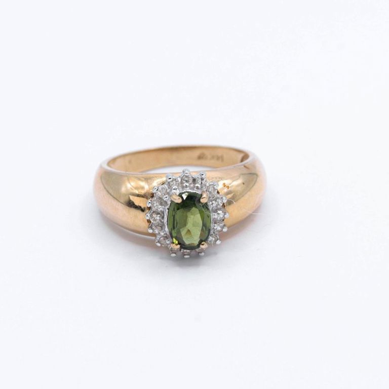 14K Green Sapphire & White Sapphire Ring