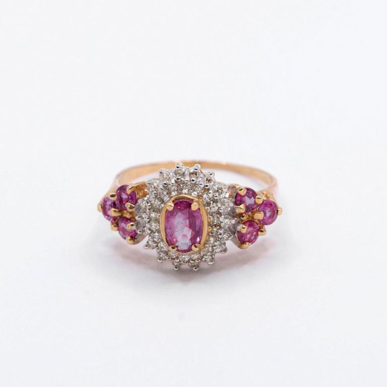 14K Pink & White Sapphire Ring