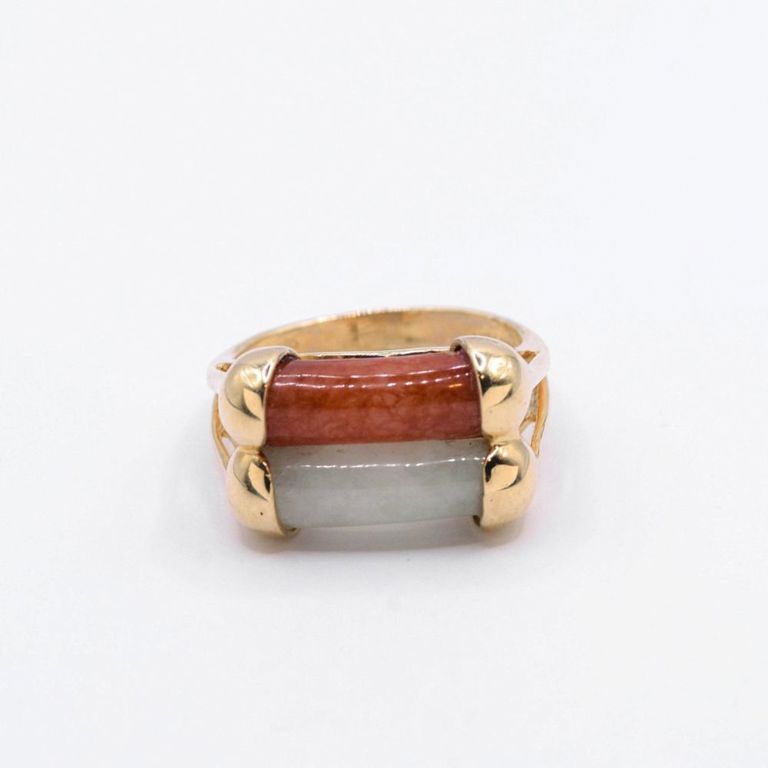 14K Green & Brown Jade Ring