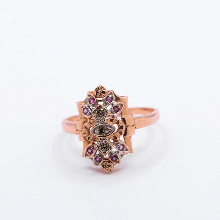 14K Ruby & Diamond Filigree Ring