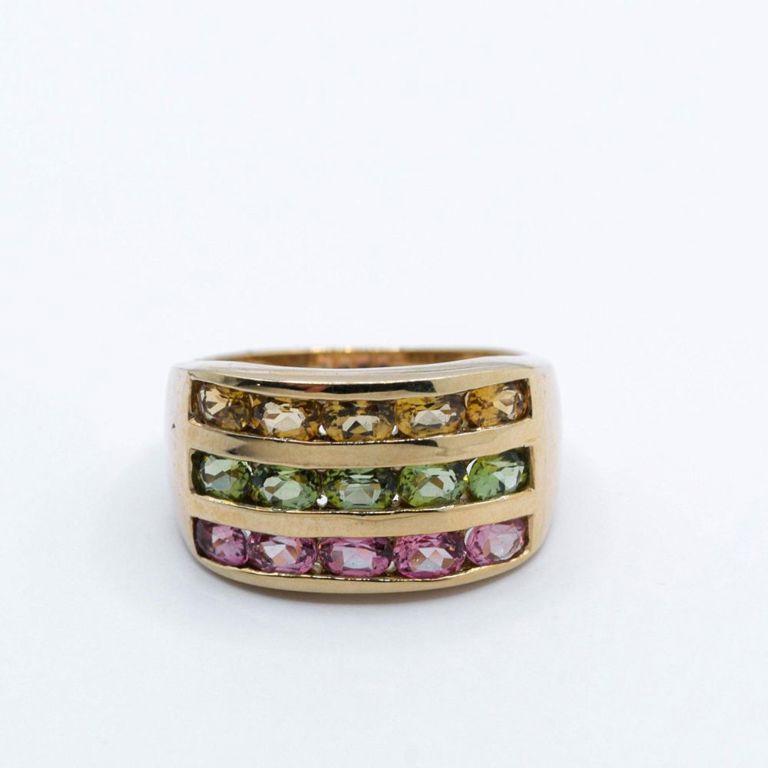 14K Pink, Light Green & Light Yellow Sapphire Ring
