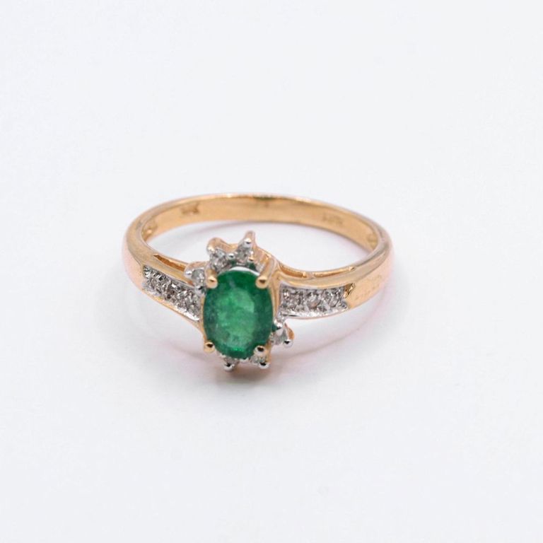 14K Emerald & Diamond Ring