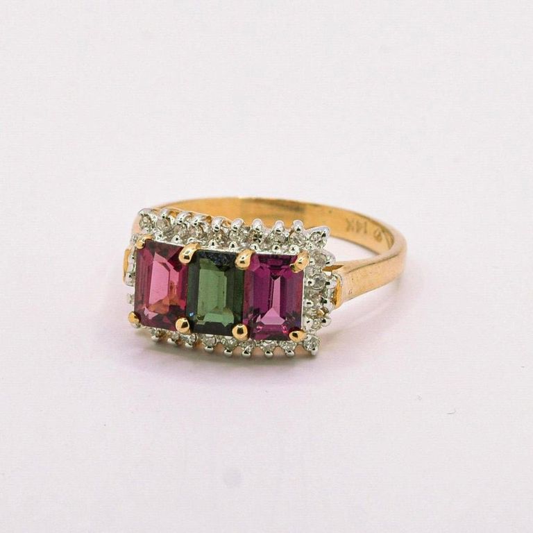 14K Pink & Green Tourmaline & Diamond Ring
