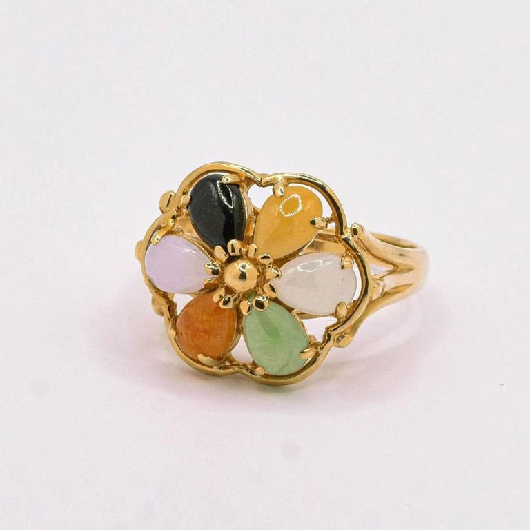 14K Multi-color Jade Ring