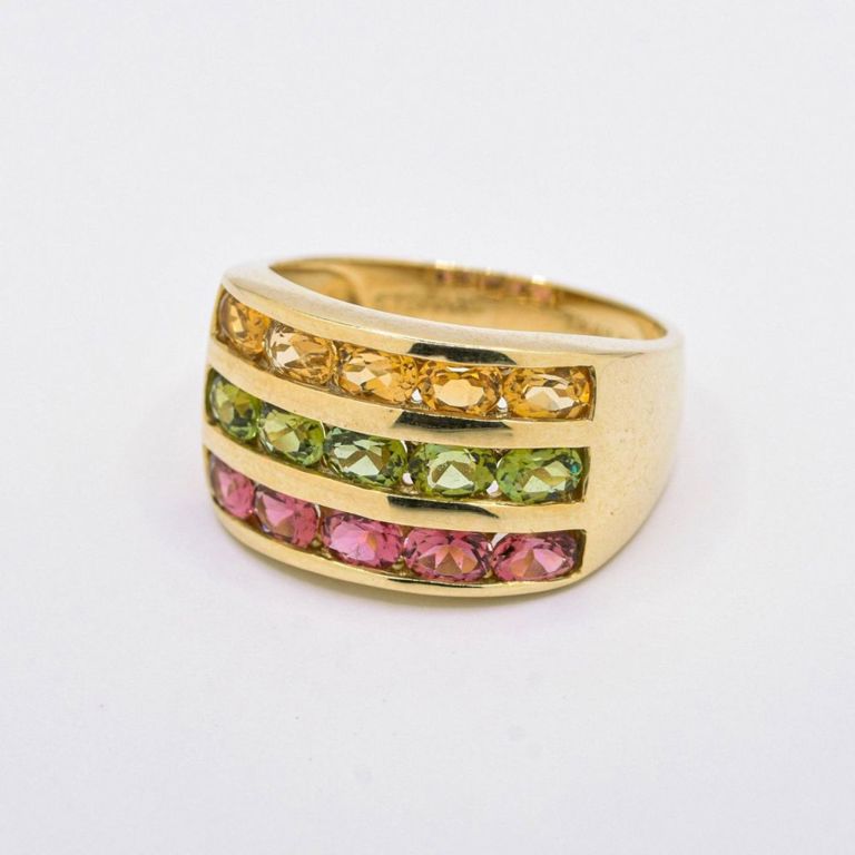 14K Pink, Light Green & Light Yellow Sapphire Ring