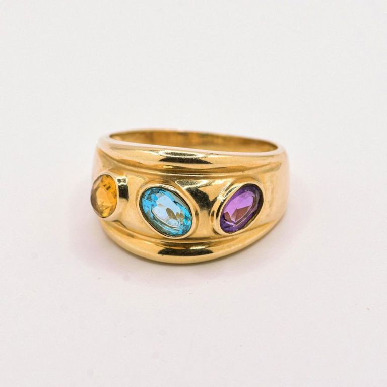 14K Citrine, Blue Topaz & Amethyst Ring