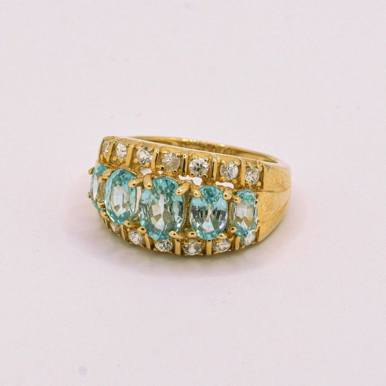 14K Swiss Blue Topaz & White Topaz Ring