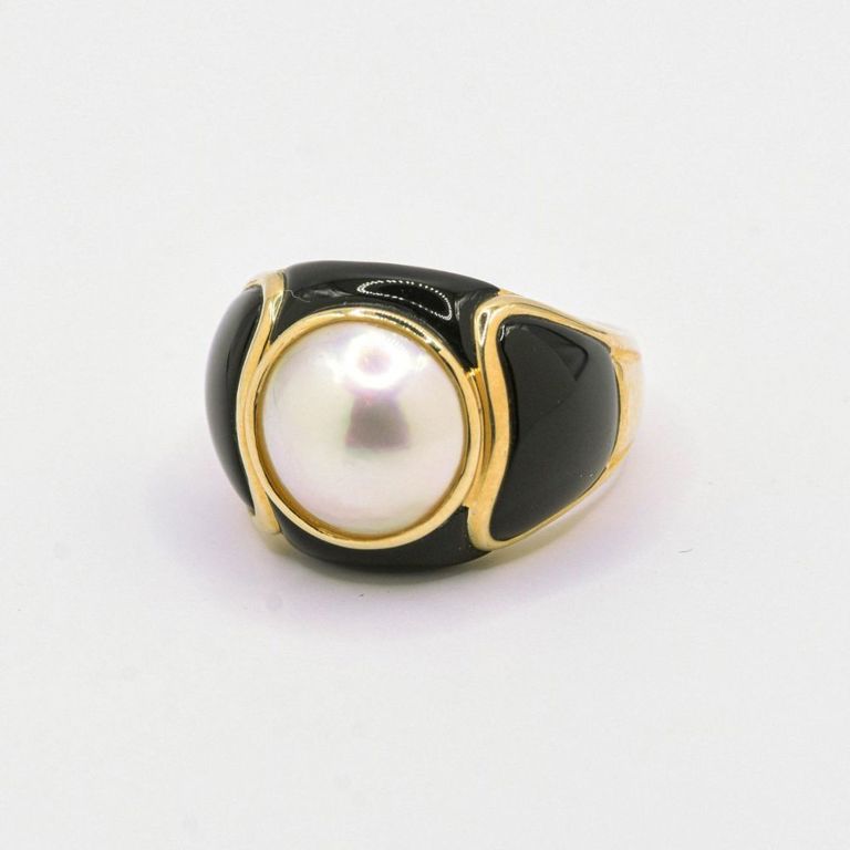 14K Pearl & Black Onyx Ring