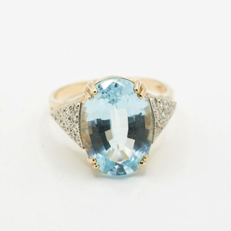 14K Blue Topaz & Diamond Ring