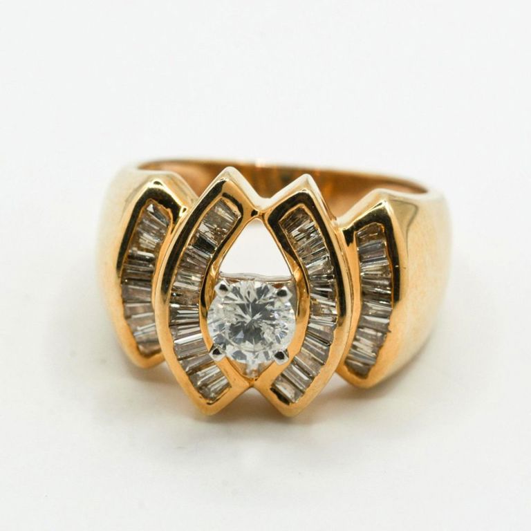 14K .45ct Center with Baguette Accent Diamond Ring