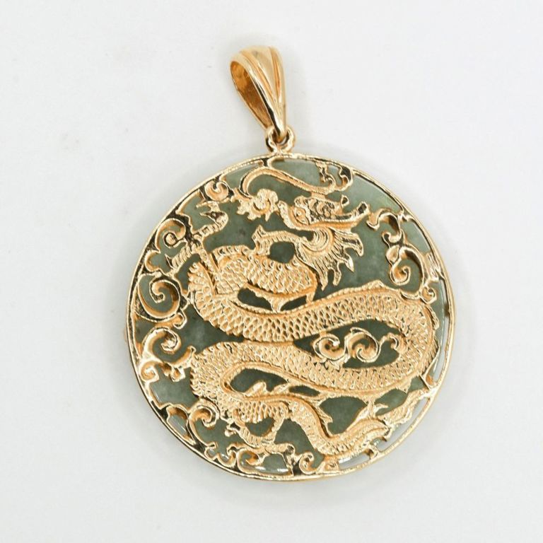 14K Green Jade Pendant