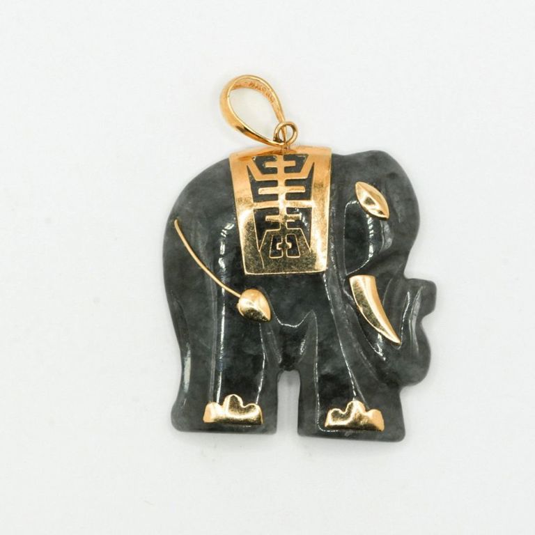 14K Green Jade Elephant Pendant