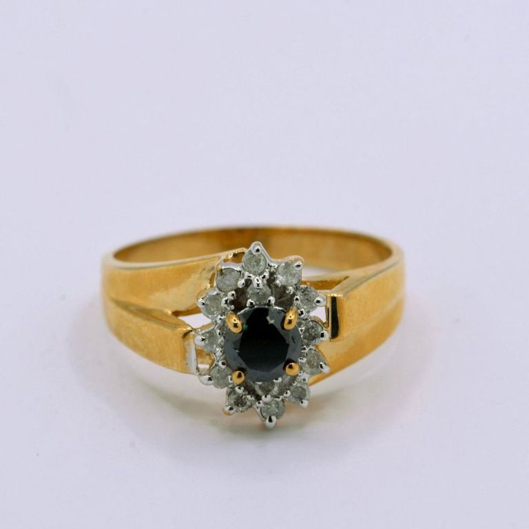 14K Yellow Gold Sapphire & Diamond Ring