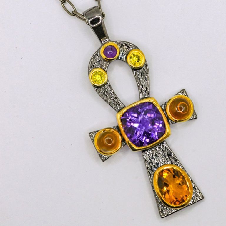 Sterling Silver Amethyst, Citrine & Yellow Sapphire Pendant