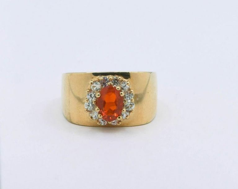 14K Yellow Gold Fire Opal & White Topaz Accent Ring
