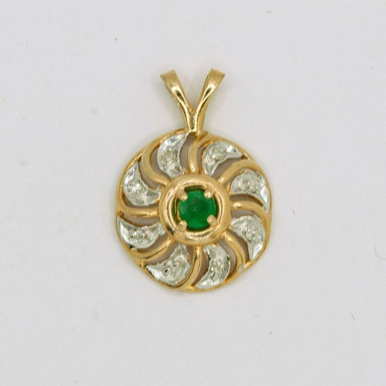 14K Emerald & Diamond Pendant