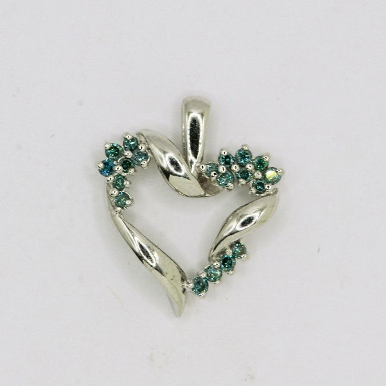14K Blue Diamond Heart Pendant