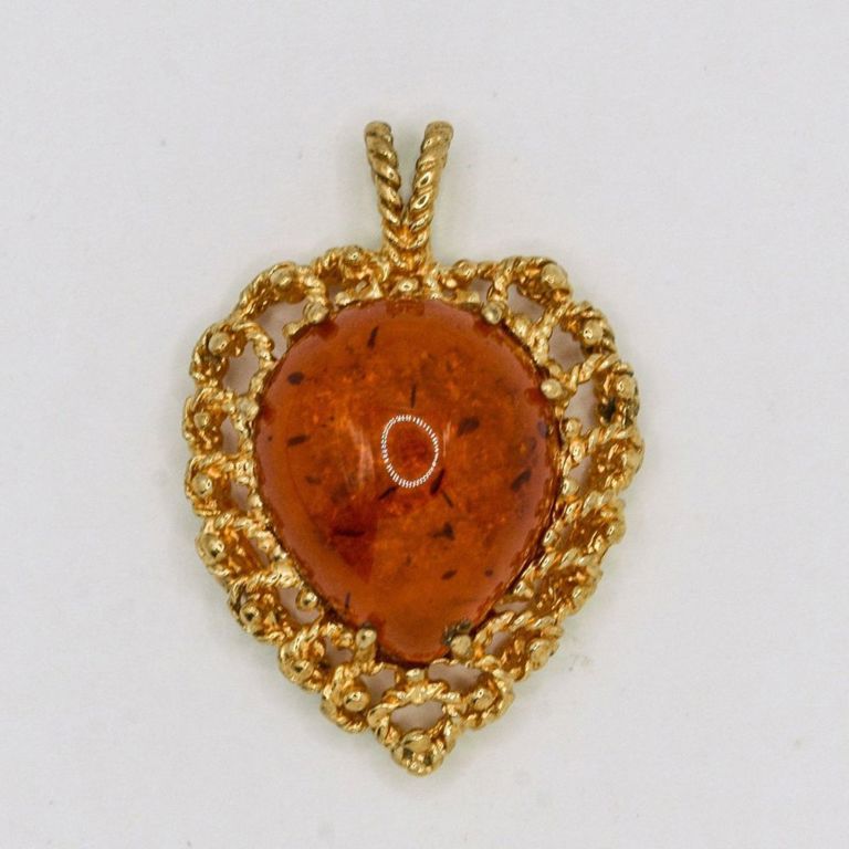 10K Heart Amber Pendant