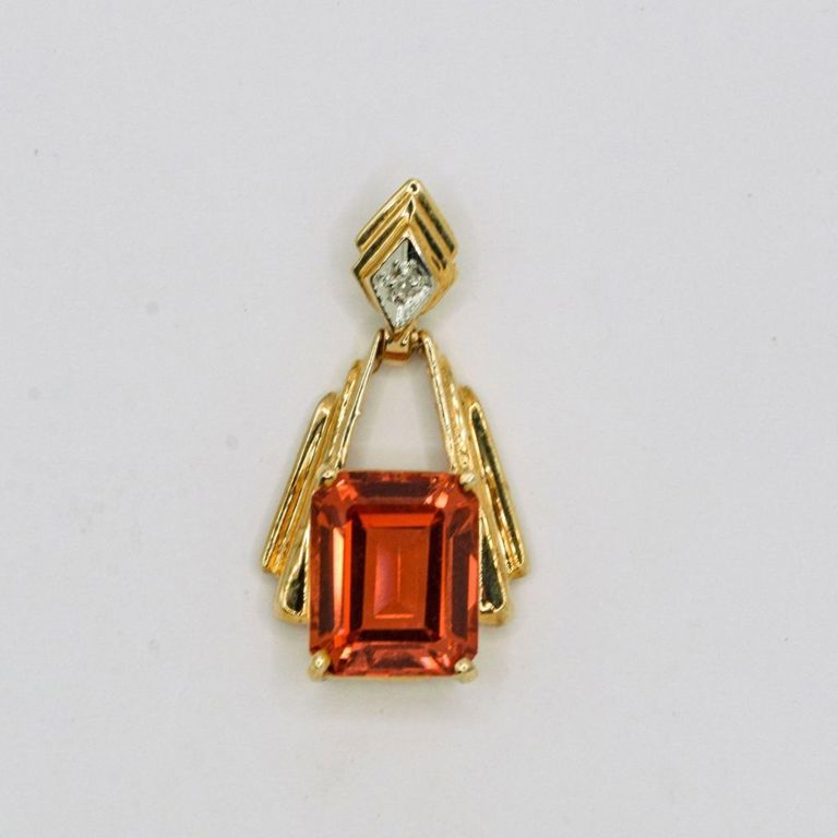 10K Lab Created Padparadscha Sapphire & Diamond Pendant