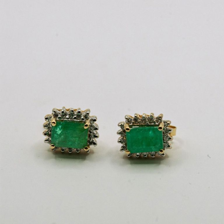 14K Emerald & Diamond Earrigs