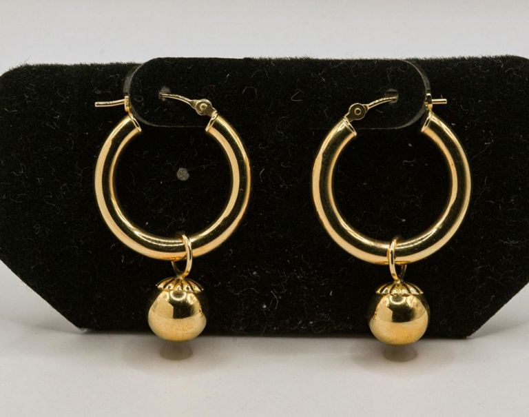 18K Hoop with Ball Drop Earrings