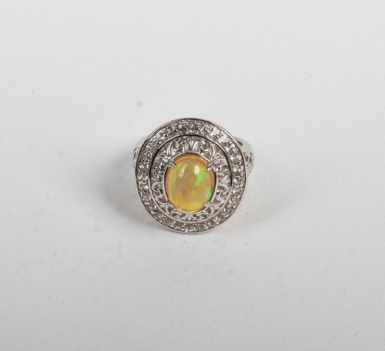 Sterling Silver Opal & White Topaz Ring