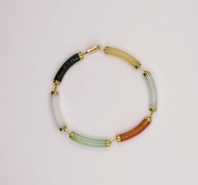 14K 7" Multi Color Jade Bracelet