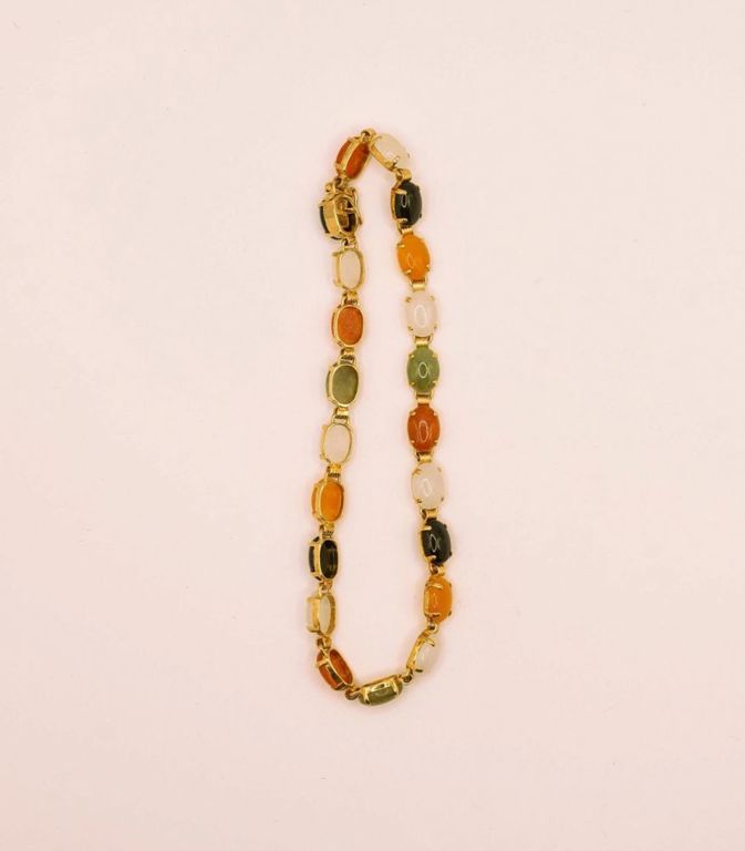 14K 7" Multi Color Jade Bracelet