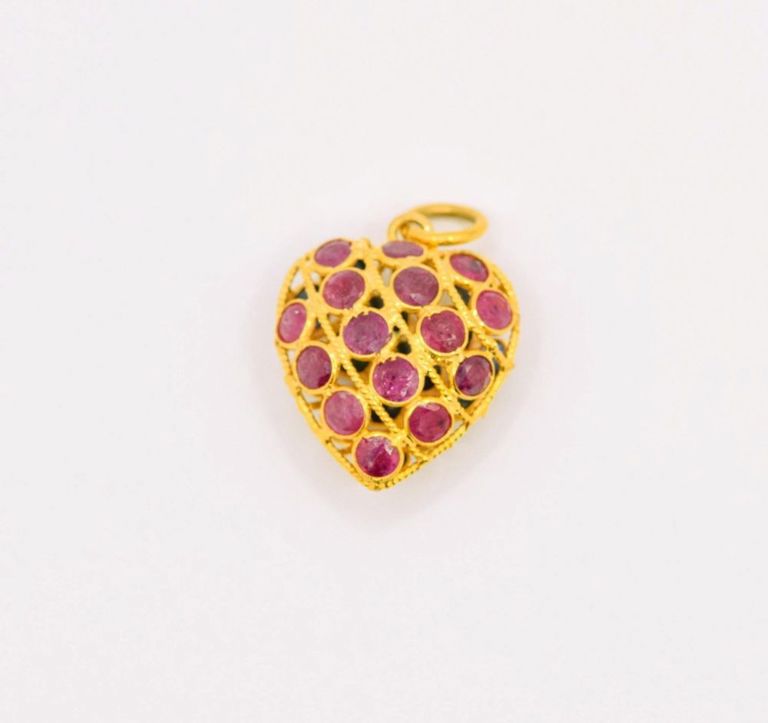 14K Gemstone Heart Pendant