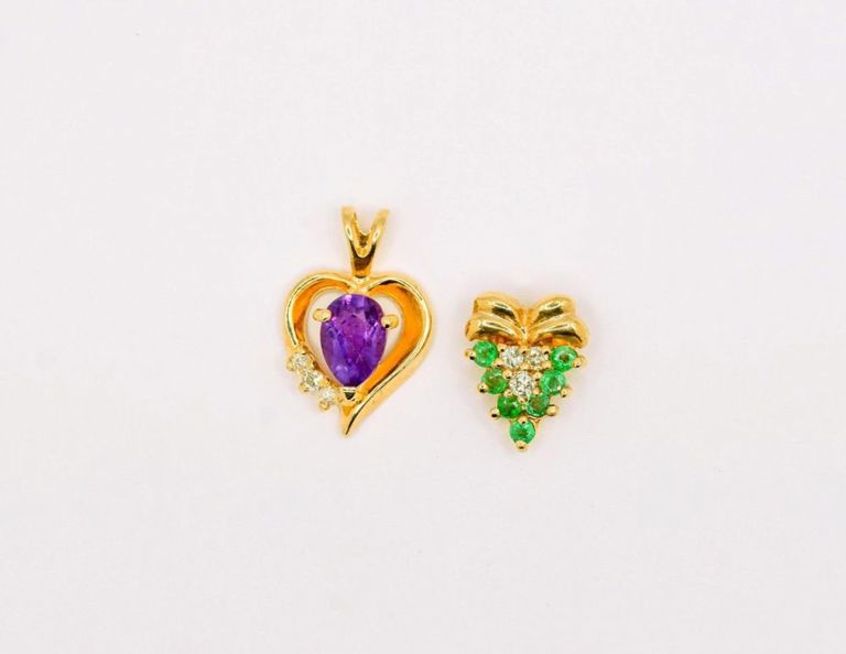 Lot of 2 14K Gemstone Heart Pendants