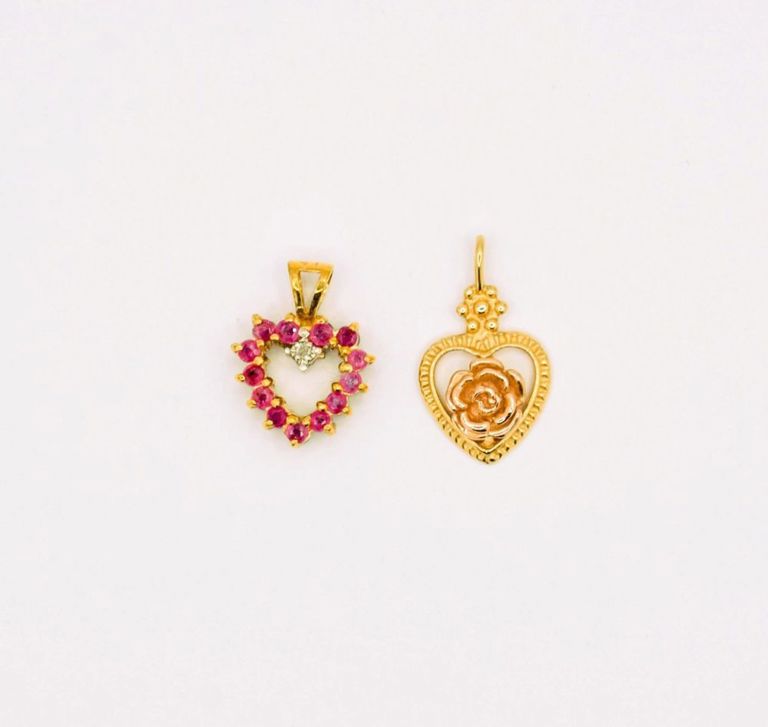 Lot of 2 10K Heart Pendants