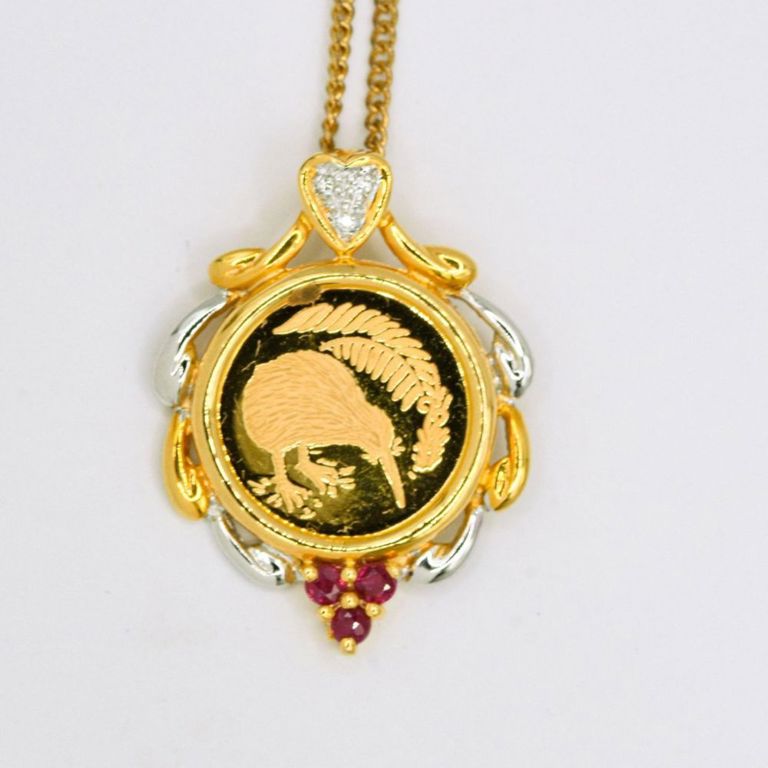 New Zealand Gold Kiwi Coin Pendant
