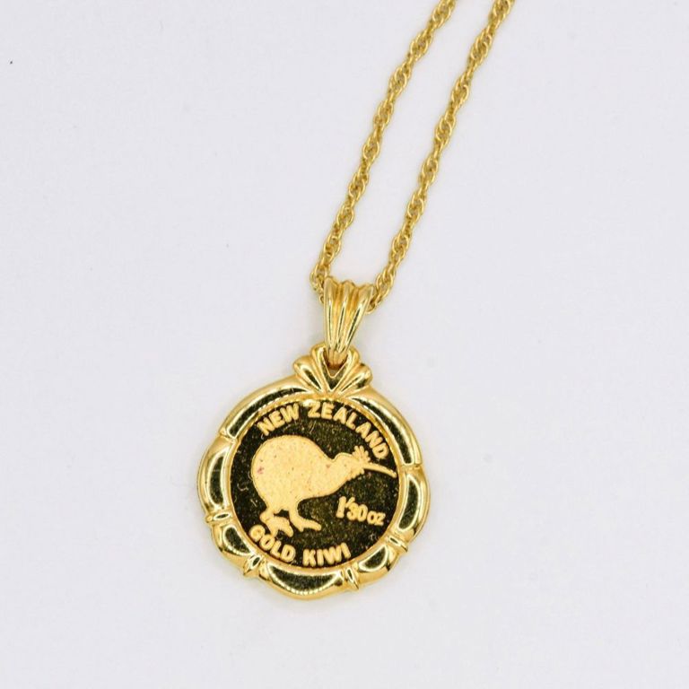 New Zealand Gold Kiwi Coin Pendant