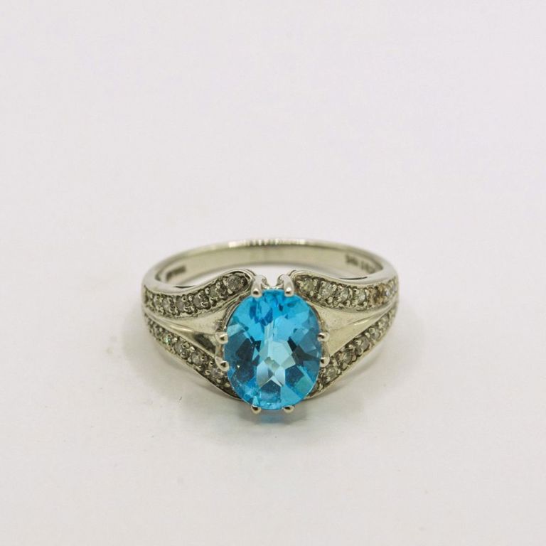 14KW Blue Topaz & Diamond Ring