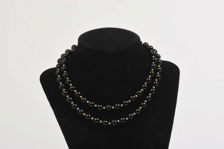 Black Onyx & Gold Bead Necklace