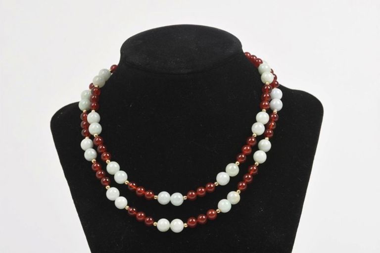 Red & Green Jade with Gold Ball Necklace