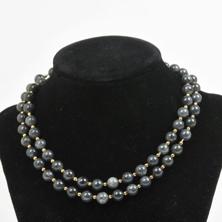 Charcoal Jade & Gold Bead Necklace