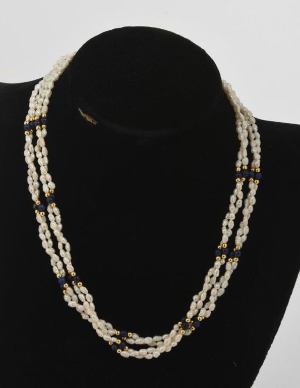 Two Freshwater Pearl, Gold and Sapphire Necklaces.