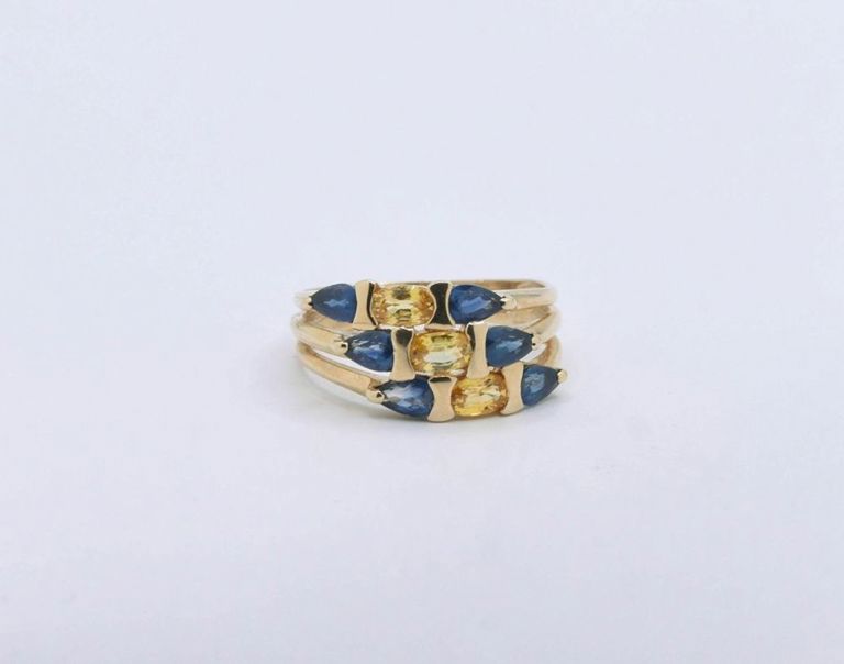 10K Yellow Gold Blue & Yellow Sapphire Ring
