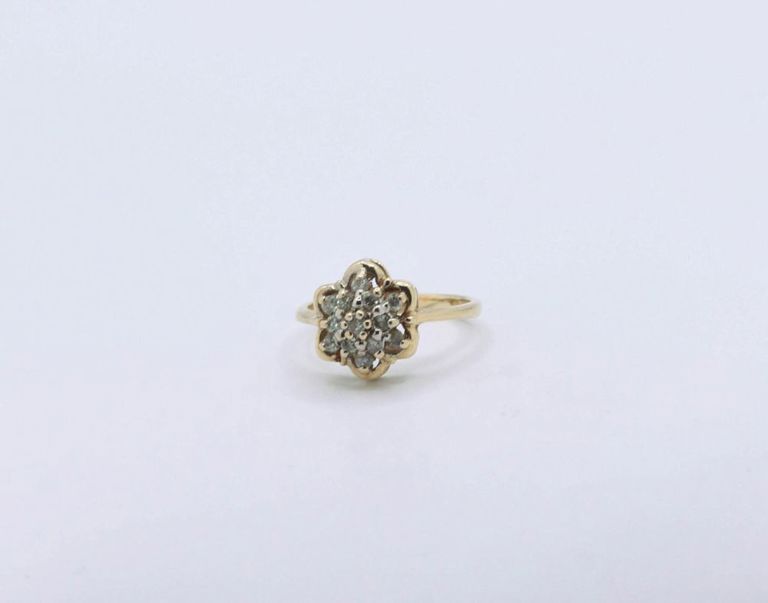 14K Yellow Gold Diamond Cluster Ring